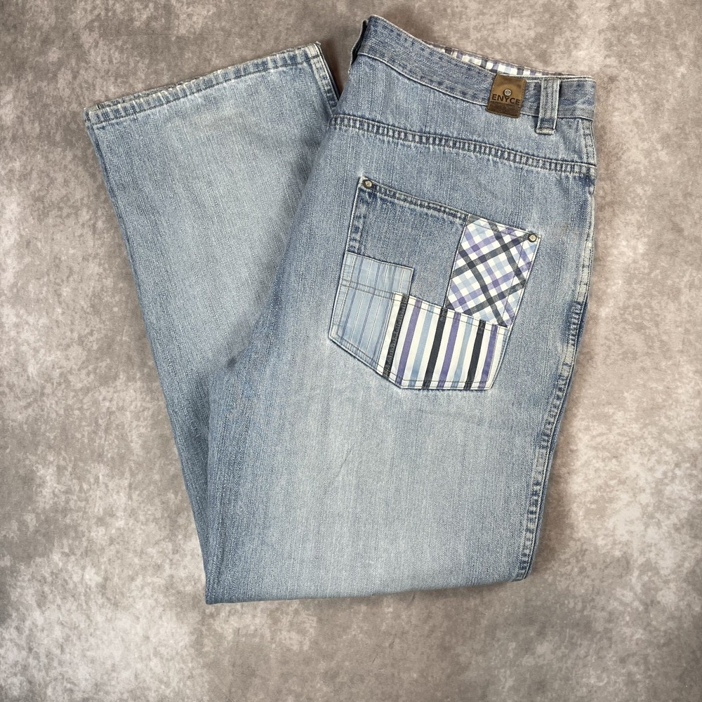 Enyce Jeans‎ Men 40x34 Light Wash Denim Baggy Rap Vintage Patchwork Distressed